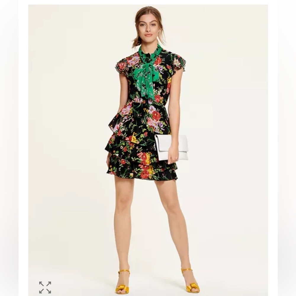 Alice & Olivia Lessie Tie Neck blooming bouquet floral mini dress